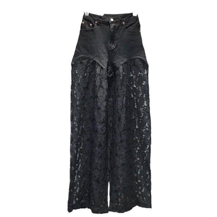 Lace Stitching Straight Wide Leg Jeans - Magellan Fashion Shop
