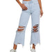 Women's Casual Loose Mid Waist Ripped Cropped Jeans - Magellan Fashion Shop
