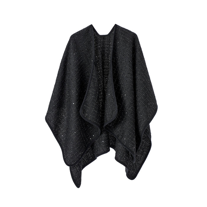 Black Paillette Classic Style Wool Shawl