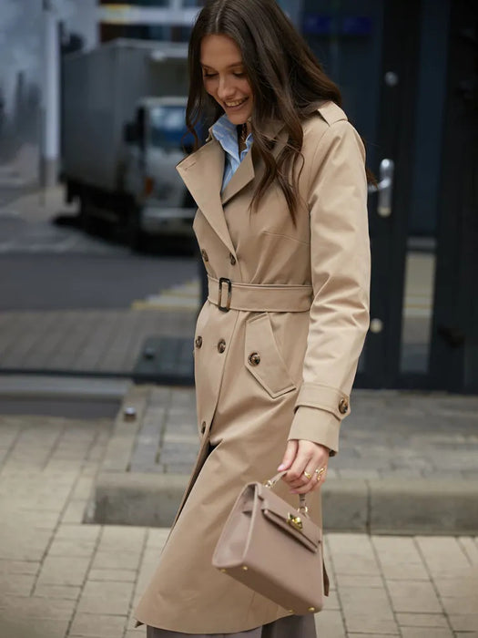 Double Breasted Women's Dust Coat Classic British Style Lace-up