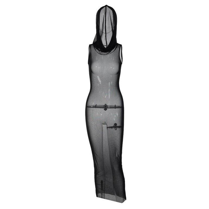 Hooded Mesh See-through Dress - Magellan Fashion Shop
