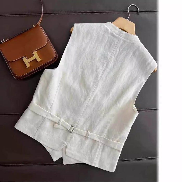 Fashionable Temperament Cotton And Linen Suit Vest Wide Leg Pants Two-piece Set - Magellan Fashion Shop