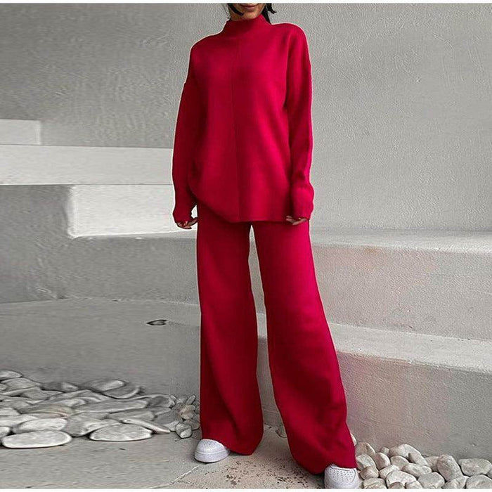 New Solid Color Knitted Pullover Turtleneck Sweater Suit - Magellan Fashion Shop