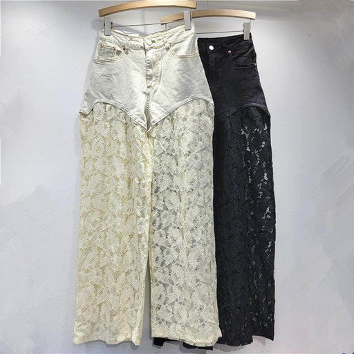 Lace Stitching Straight Wide Leg Jeans - Magellan Fashion Shop