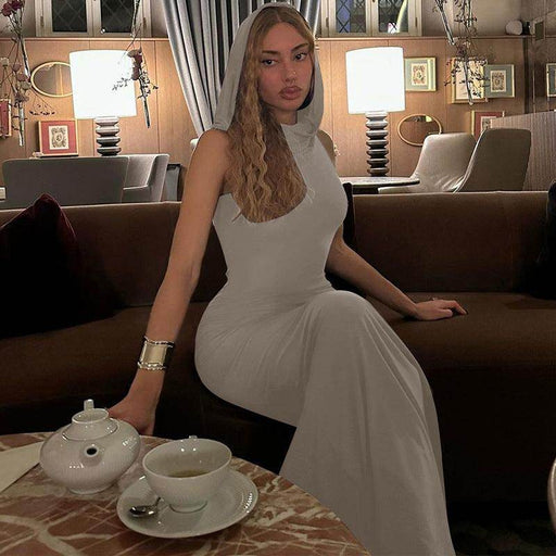 Summer Fashion Solid Color Hooded Back Slit Sleeveless Dress - Magellan Fashion Shop