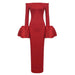 Dress Red And Black Slim-fit Long Sleeve French Lantern Sleeve Dress - Magellan Fashion Shop