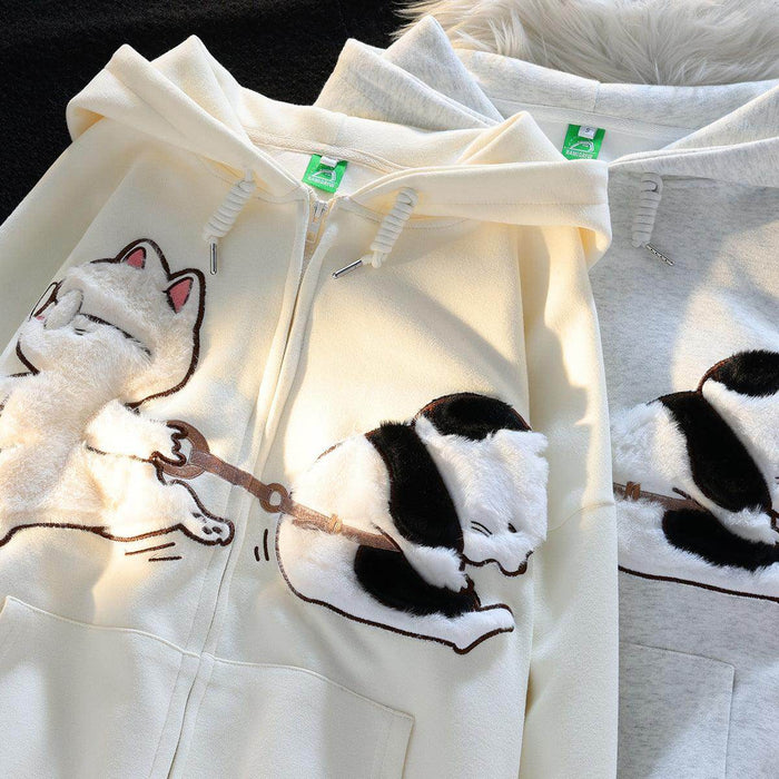 Cartoon Cat Zipper Sweater For Women - Magellan Fashion Shop