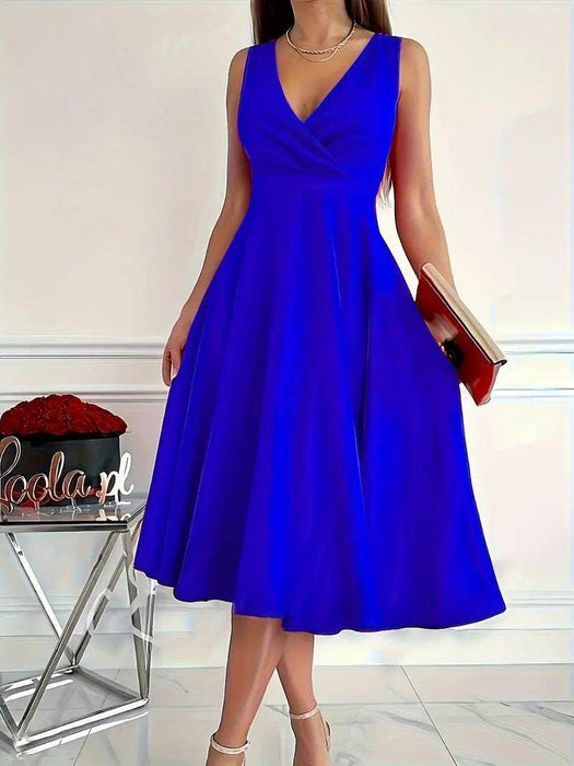 Simple Solid Color Casual Sleeveless Diagonal Collar Vest Dress - Magellan Fashion Shop