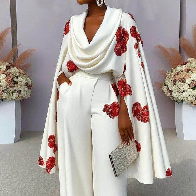 Printed Heap Collar Long Sleeves Two-piece Set Trousers Suit - Magellan Fashion Shop