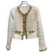 Golden Bright Piece Flower Beaded Edge Tweed Light Luxury Short Coat Top - Magellan Fashion Shop