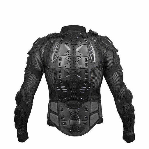 All black outdoor motorcycle riding armor protective gear with PE shell and EVA padding