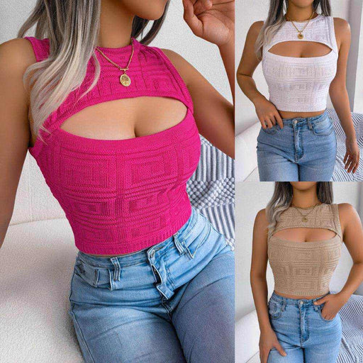 Fashion Tops Summer Hollow Out Sleeveless Top Cropped Knitted Tank Women Clothes - Magellan Fashion Shop