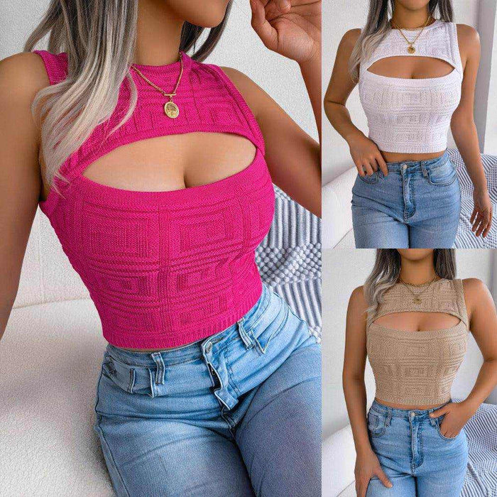 Fashion Tops Summer Hollow Out Sleeveless Top Cropped Knitted Tank Women Clothes - Magellan Fashion Shop