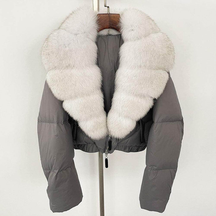 Fox Fur Collar Thick Short Down Jacket Coat - Magellan Fashion Shop