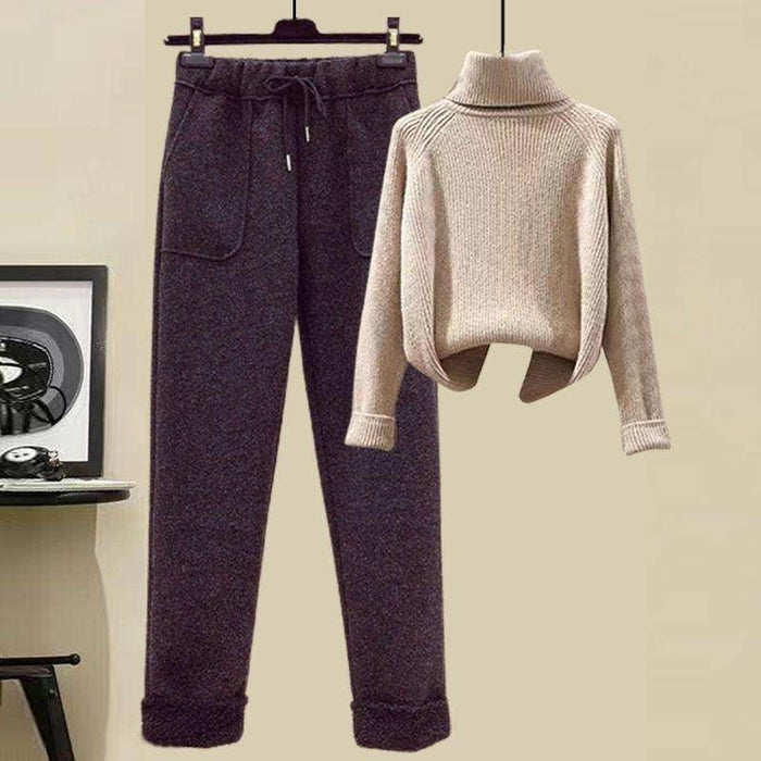 Women's Sweater Down Cotton Jacket Casual Pants Set - Magellan Fashion Shop