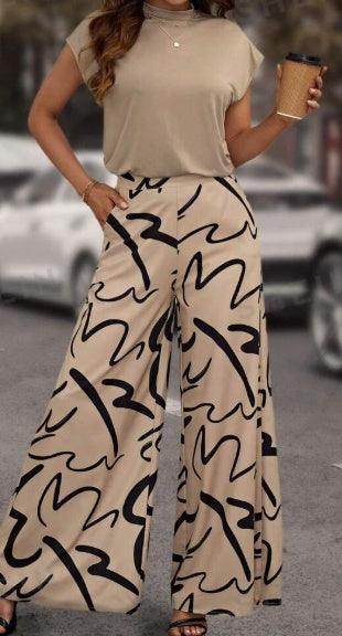 Clasi Batwing Sleeve Tee & Allover Print Wide Leg Pants - Magellan Fashion Shop
