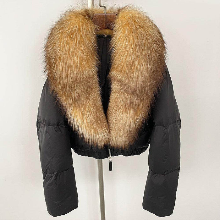 Fox Fur Collar Thick Short Down Jacket Coat - Magellan Fashion Shop
