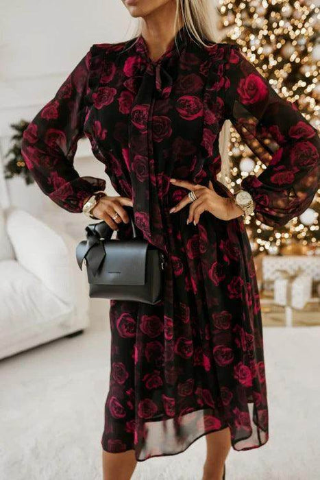 Long Sleeve Bowknot Waist-tight Dress Women - Magellan Fashion Shop