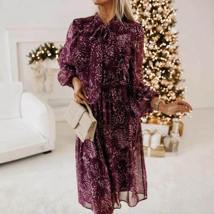 Long Sleeve Bowknot Waist-tight Dress Women - Magellan Fashion Shop