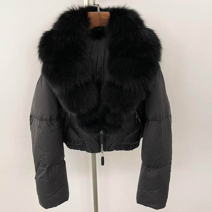Fox Fur Collar Thick Short Down Jacket Coat - Magellan Fashion Shop