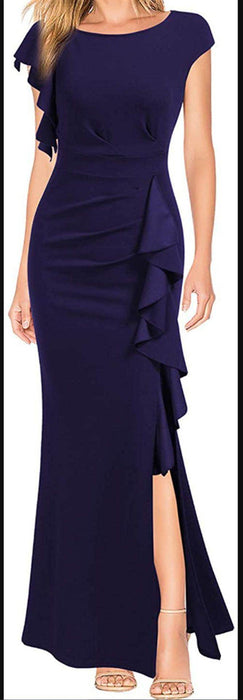 High Waist Slit Dress Elegant Fashion Round Neck Commuting Style Dress Evening Party Dress - Magellan Fashion Shop