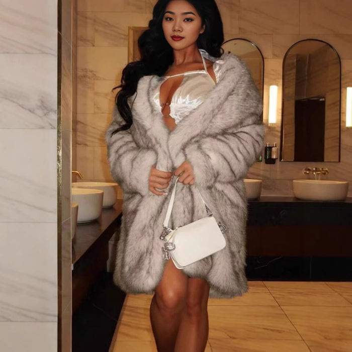 Autumn And Winter Women's Fur Collar Artificial Fur Faux Fur Coat