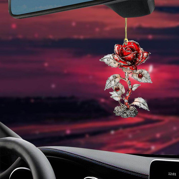 Valentine's Day Red Rose 2D Pendant Car Interior Design Acrylic Pendant - Magellan Fashion Shop
