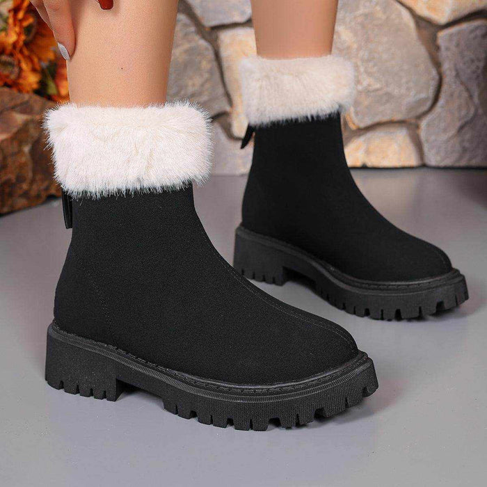 Square-heeled Snow Boots Winter Plus Velvet Platform Plush Shoes Fashion Warm Non-slip Mid-calf Boot For Women - Magellan Fashion Shop