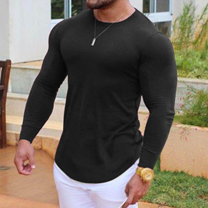 Men Tight Top Elastic Quick Drying Cotton Blend Long Sleeve T Shirt for Fitness Running Black XXL - Magellan Fashion Shop