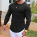 Men Tight Top Elastic Quick Drying Cotton Blend Long Sleeve T Shirt for Fitness Running Black XXL - Magellan Fashion Shop