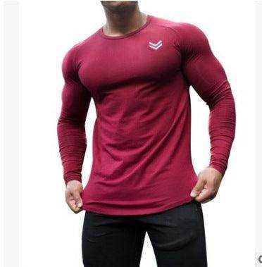 Men's slim fit long sleeve quick dry gym workout t-shirt with round neck cotton fabric
