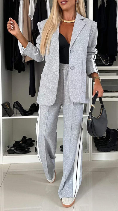 Women's Casual Suit Lapel Single-breasted Jacket And Striped Straight Pants