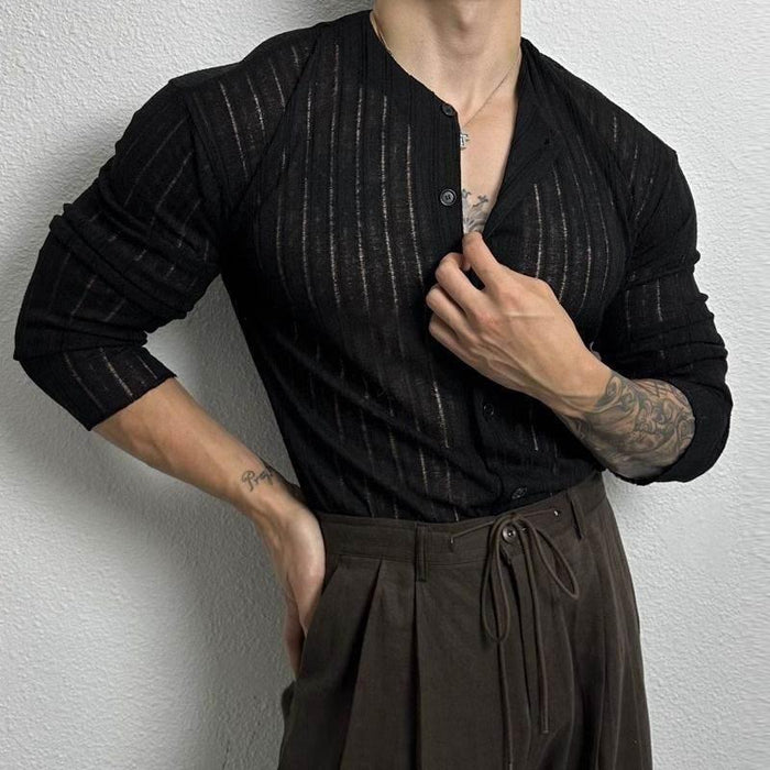 Solid Color Hollow Round Neck Hollow Cardigan - Magellan Fashion Shop