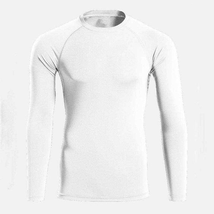 Men's quick drying fitness stretch long sleeved slim pullover shirt in white and black