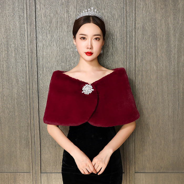 Autumn And Winter Women Plus Size Fleece Lined Padded Warm Keeping Imitation Fur Fur Shawl