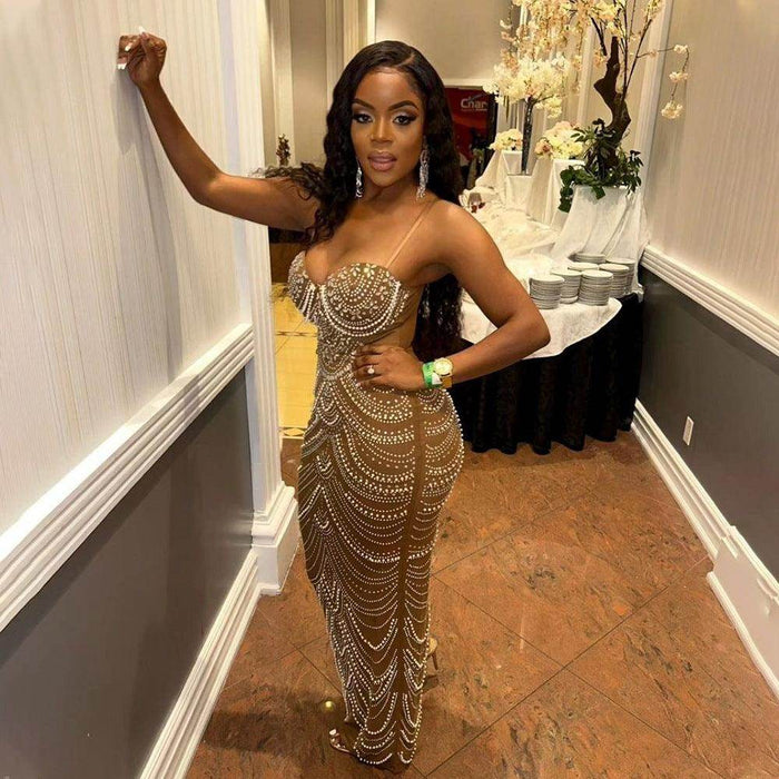 Sling Hot Drilling Foam Beads Evening Dress - Magellan Fashion Shop