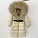 Women's Long Cinched Hoodie Real Fox Collar Fur Down Jacket Coat - Magellan Fashion Shop