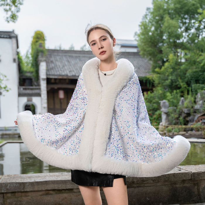Knitted All-matching Loose Cloak Robe Fleece-lined Sequined Elegant Shawl