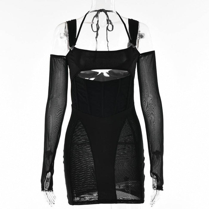 Women's Sling Tight Dress Fashion Backless Mesh See-through Hip Skirt - Magellan Fashion Shop