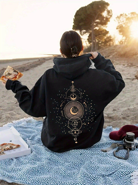 Moon Print Casual Hooded Sweatshirt - Magellan Fashion Shop