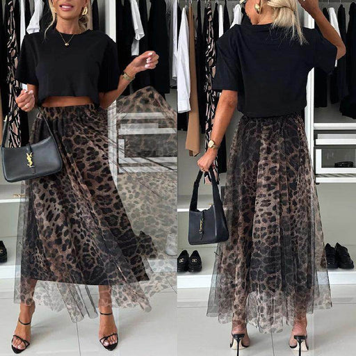 Leopard Print Elastic Waist Big Chiffon Skirt - Magellan Fashion Shop