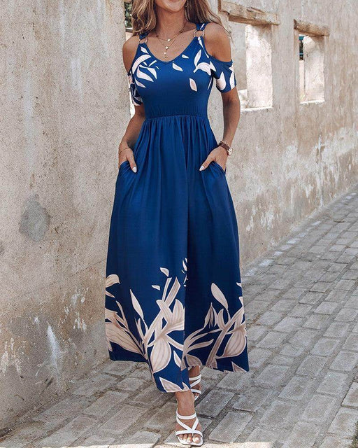 Fashion Shoulder-baring Printed Waist-controlled Long Dress - Magellan Fashion Shop