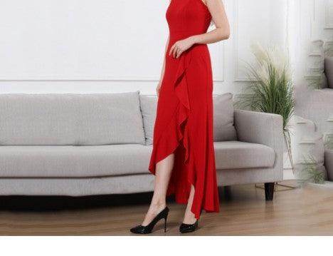 High Waist Slit Dress Elegant Fashion Round Neck Commuting Style Dress Evening Party Dress - Magellan Fashion Shop