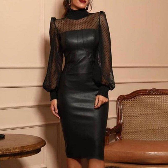 Black Mesh Stitching Tight Leather Skirt - Magellan Fashion Shop