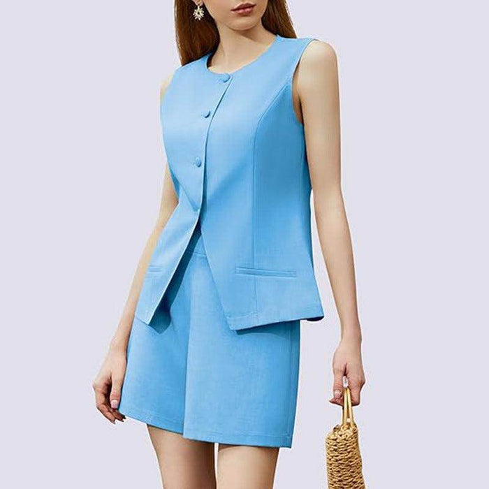 Sleeveless 2-Piece Work Suit – Round Neck Top & High-Waist Trousers - Magellan Fashion Shop