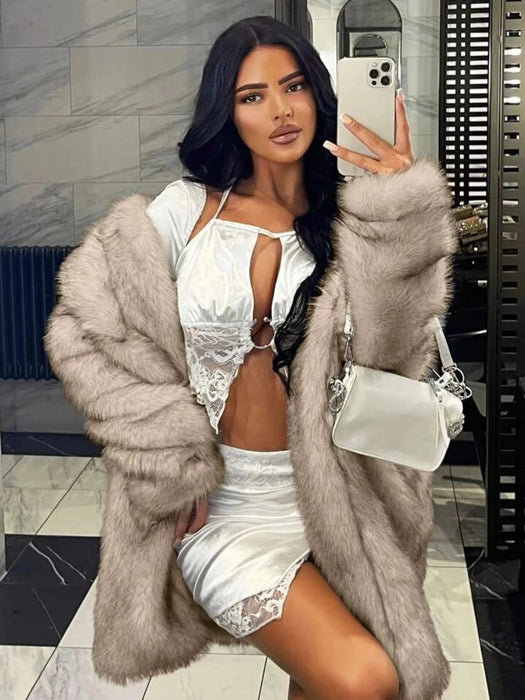 Autumn And Winter Women's Fur Collar Artificial Fur Faux Fur Coat