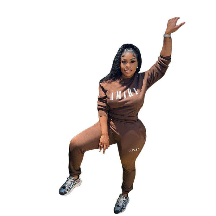 Printed Crew Neck Sweatshirt Two-piece Suit - Magellan Fashion Shop