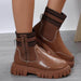 Fashion Mid-tube Boots With Zipper Design Non-slip Thick Sole Elastic Knitted Patchwork Boots - Magellan Fashion Shop