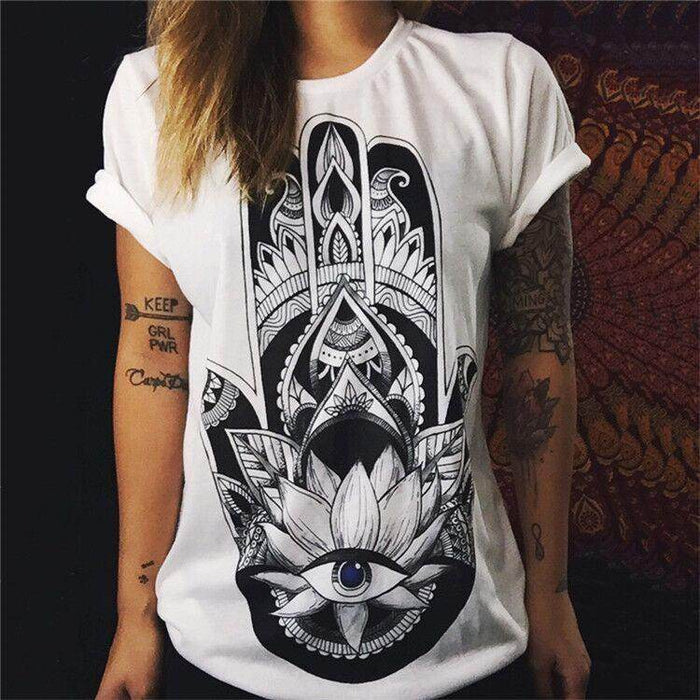 Punk Rock Sunflower Eyes Fashion Vintage Letter Print T-shirt - Magellan Fashion Shop