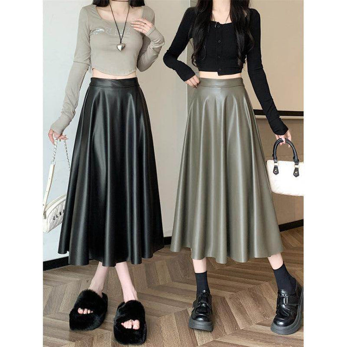 Leather Medium Length Simple A- Line Umbrella Skirt - Magellan Fashion Shop